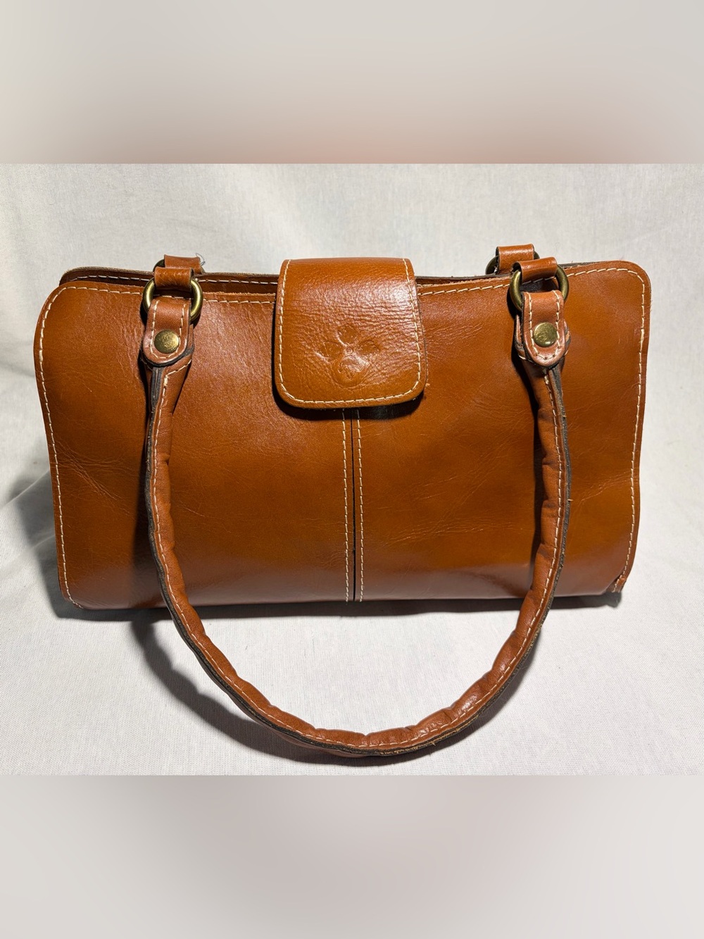 Patricia Nash Rienzo Satchel Cognac Brown Leather Shoulder Bag Purse